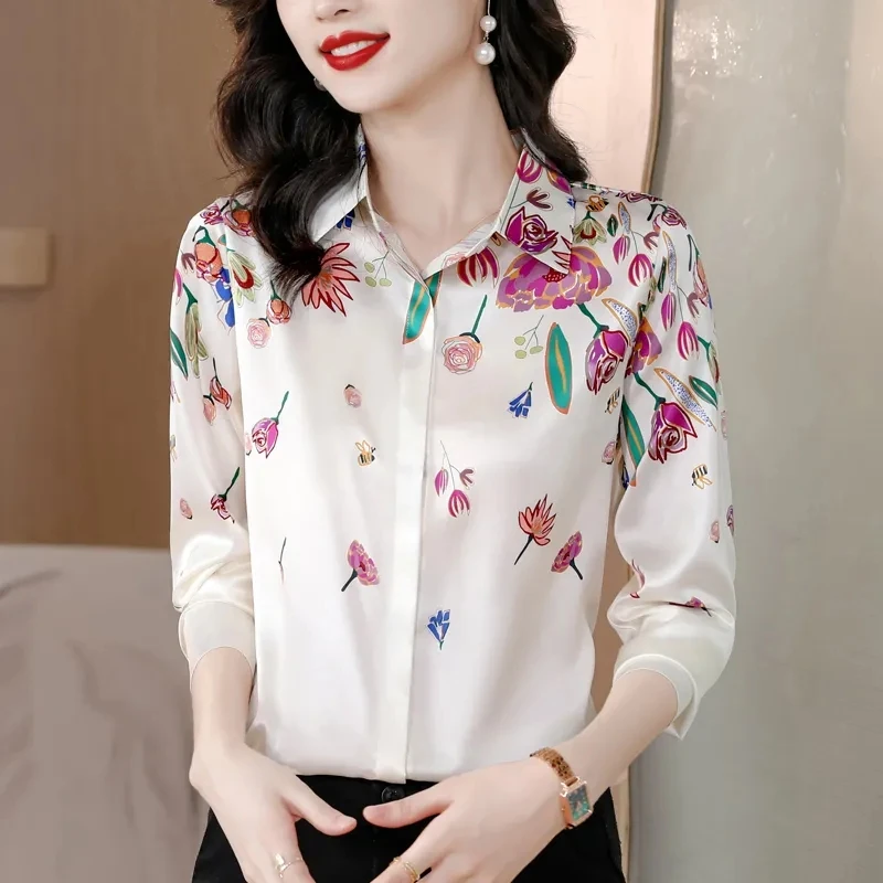 High Quality Blend Silk Shirt Top Women's Long Sleeve Spring Autumn New Fashion Sunscreen Top Grade Ladies Outwear Shirt Elegant