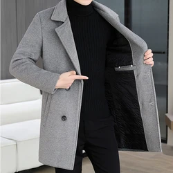 Business Casual Men's Top Mid-Length Woolen Coats 2026 Winter Warm Wool Overcoat Outwear Cotton-Thicken Liner Windbreaker Jacket