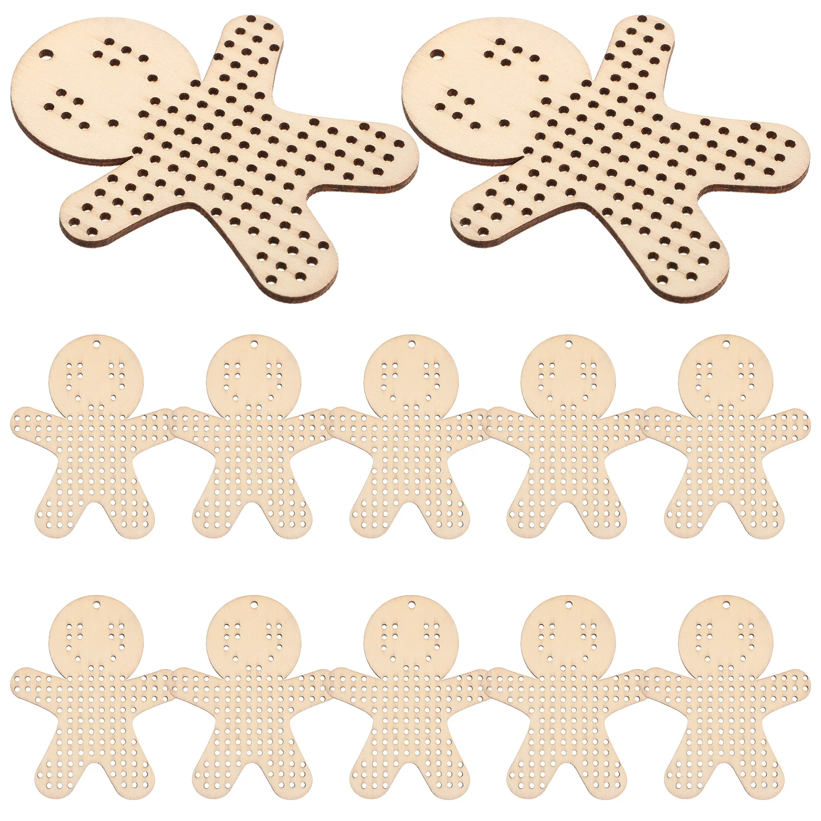 

12Pcs DIY Wooden Cross Stitch Ornaments Gingerbread Men Shape Blank Wood Stitching Tags for Handmade Crafts Embroidery Home