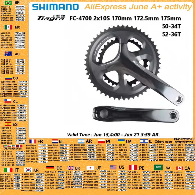 Shimano Tiagra 4700 Crankset 10Speed 165mm/170mm/172.5mm/175mm 50-34T 52-36T Road Bike Bicycle Crank 2x10s Bicycle Chainwheel