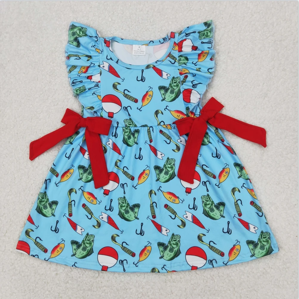 

New Fashion Kids Designer Clothes Infant Toddler Girls Spring Dresses Baby Girls Fishing Float Bows Knee Length Dress