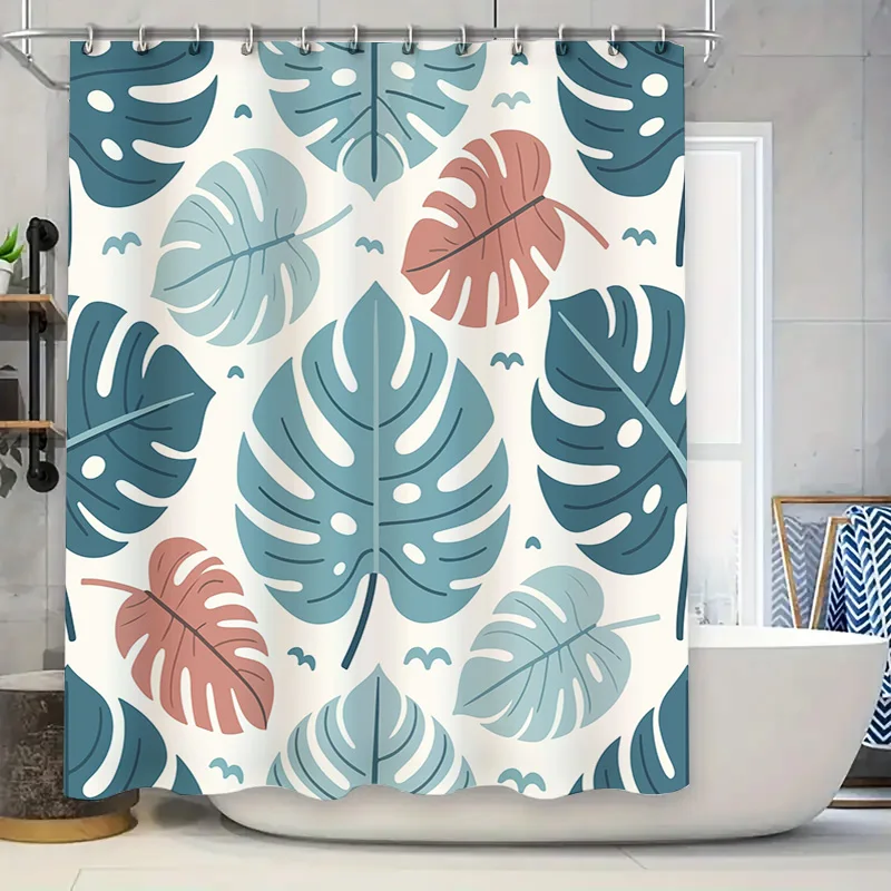 

Modern Monstera Leaf Shower Curtain Set for Bathroom Decor in Various Colors Waterproof Durable Home Decoration Item (Green Leav