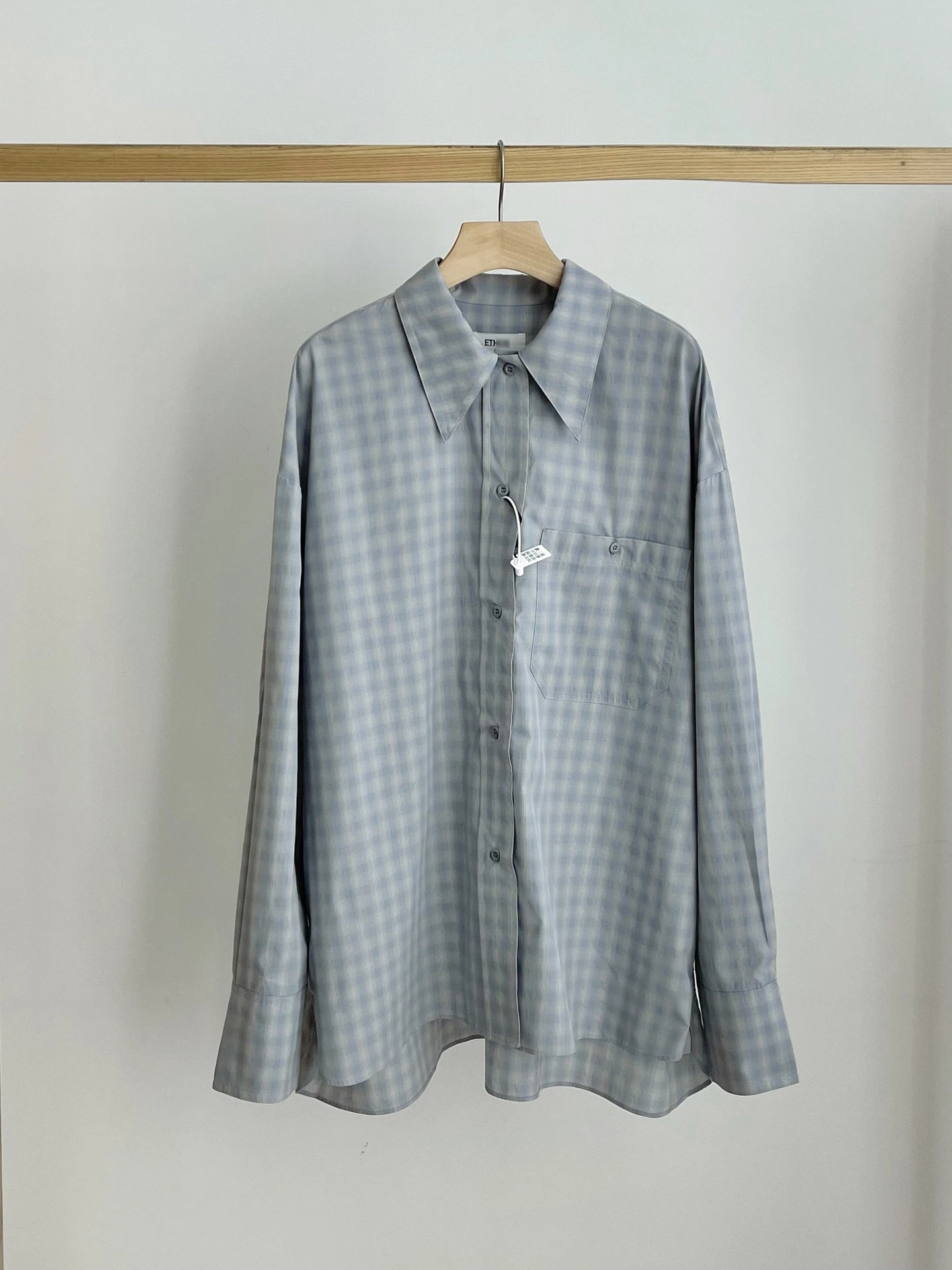 Blau kariert lose lange Sve Casual irt Frühling neue Sle PREON Damen Faion Baumwolle Polyester Mischung Kragen Knopf Cl...