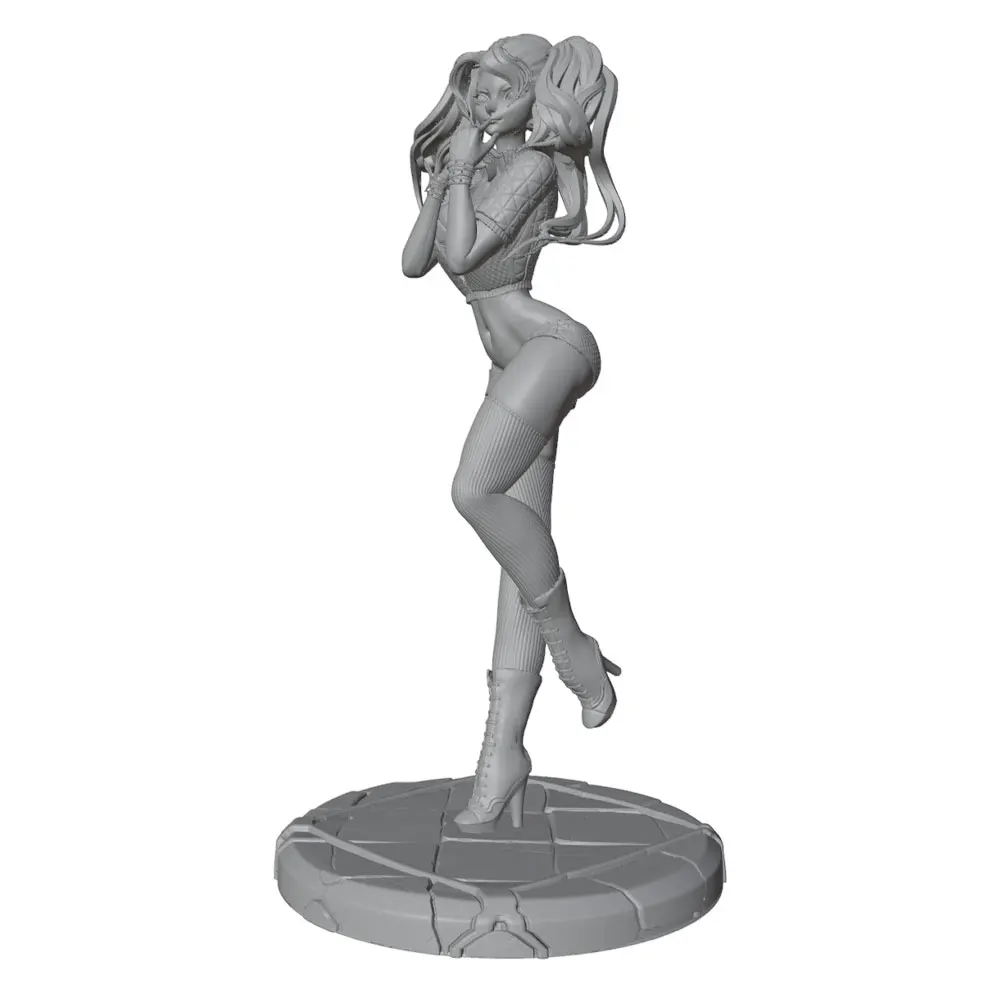 1/24/12/6 Popular playful girl with twin ponytails, covering her mouth gesture resin model kit, 3D printed statue, not colored