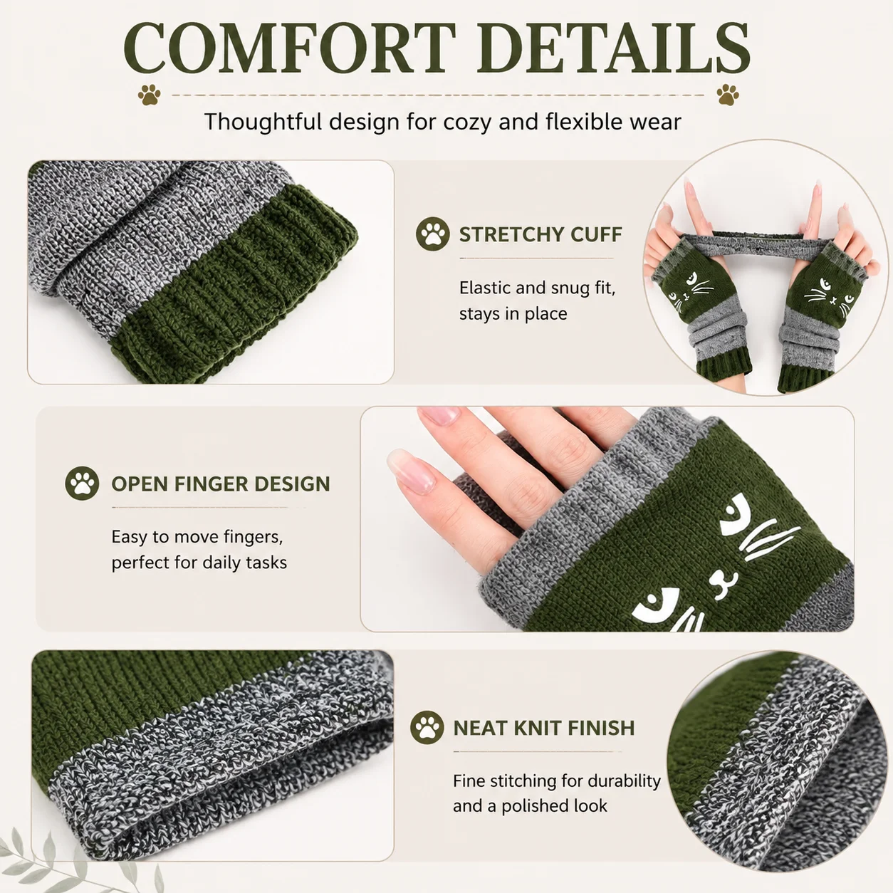Women's Cat Embroidery Fingerless Gloves, Knitted Fashion Gloves, For Women Winter Daily Wear, Casual Outfits And Outdoor