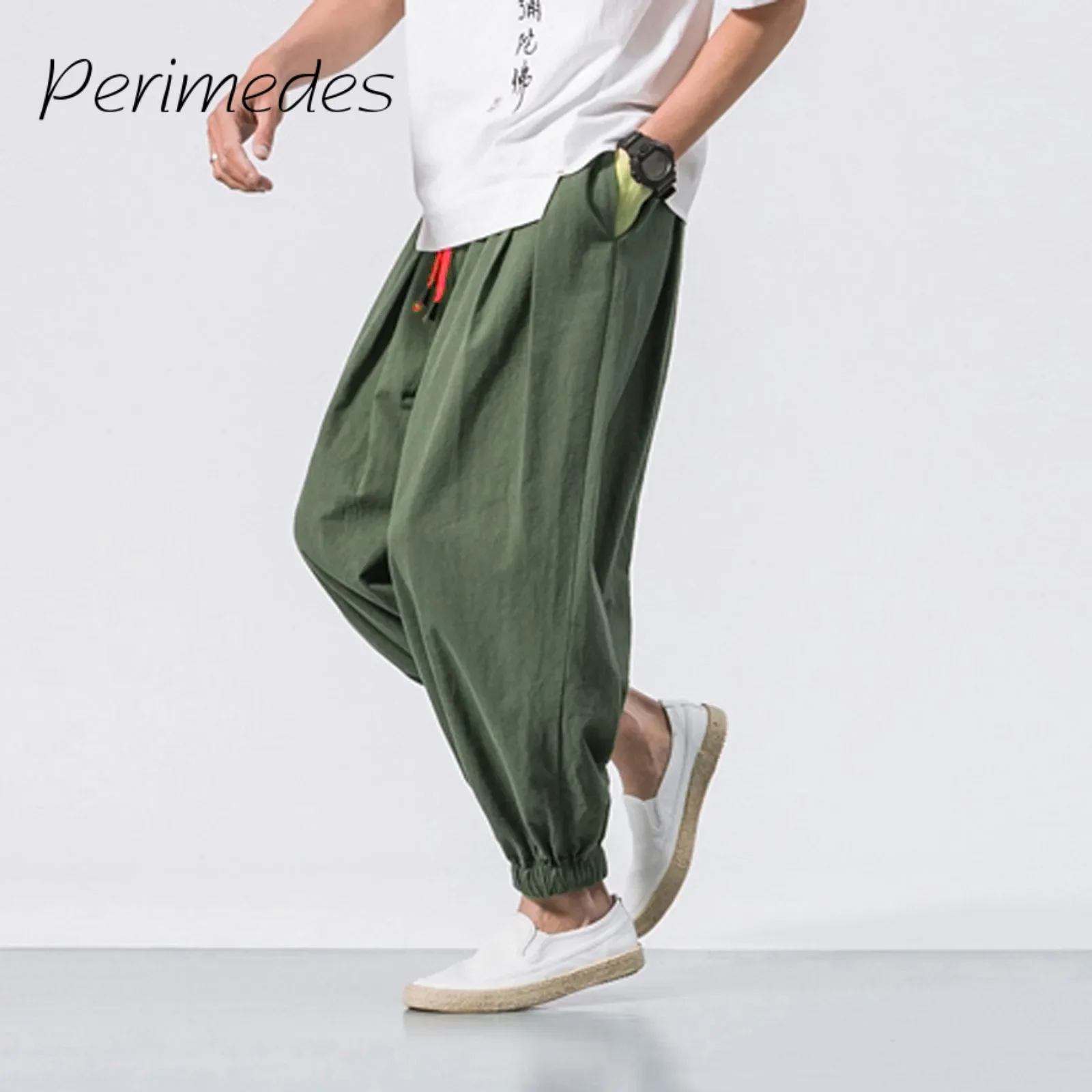 

Men'S Fashion Casual Loose 2024 Trousers Solid Color Baggy Summer Pants Wide Leg Elasticated Breathable Fashion Ropa Hombre