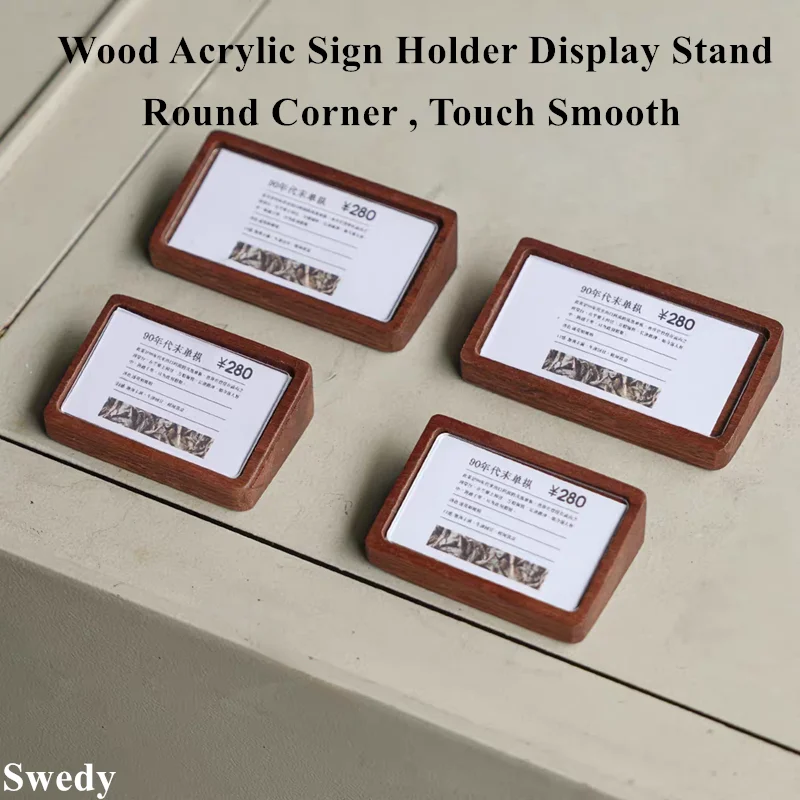 90X54mm Wood Acrylic Sign Holder Display Stand Restaurant Table Card Stand Menu Paper Holder Small Price Label Paper Tags