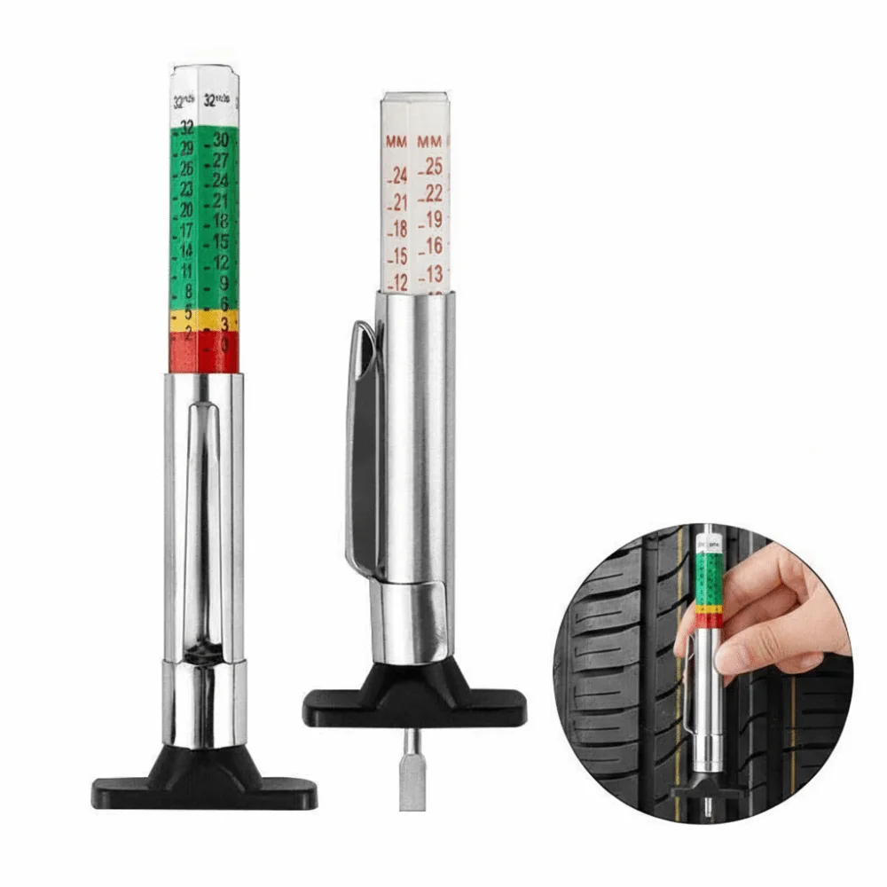 25mm Measuring Range Tire Tread Depth Gauge Color Coded Digital Caliper Auto Tire Thickness Ruler Wear Detection Pen Type Design