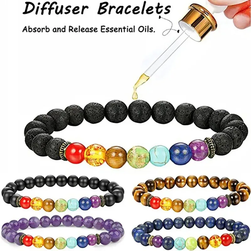 7 Chakra Healing Bracelet Absorb and Release Essential Oils Diffuser Bracelets Crystal Nature Stone Bead Stretch Bracelet