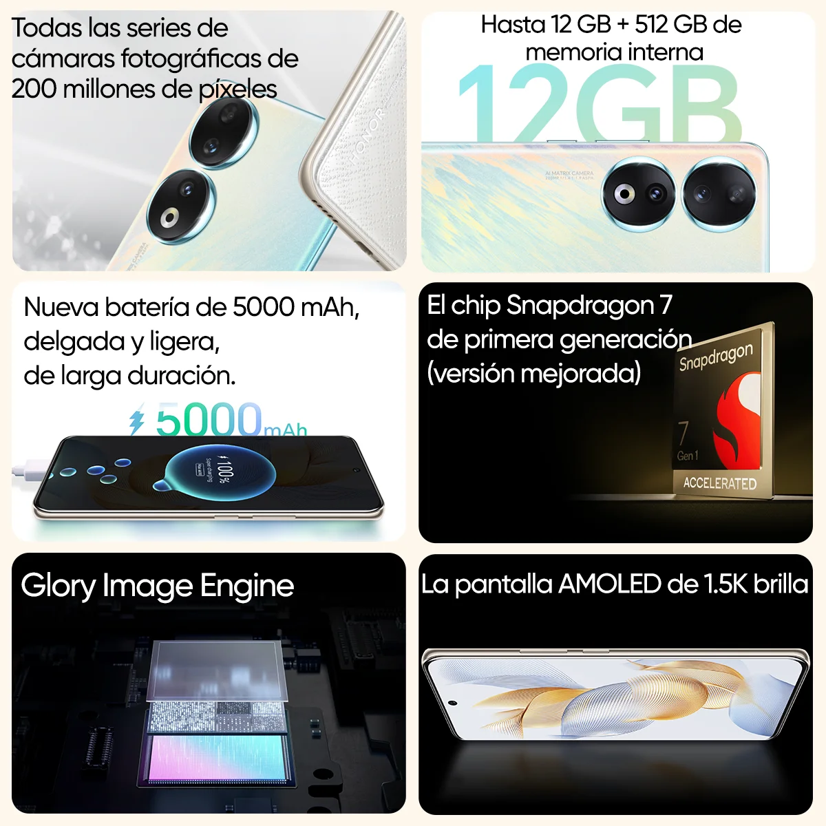 النسخة العالمية الأصلية HONOR 90 5G 200MP كاميرا فائقة الوضوح Snapdragon 7 Gen 1 5000mAh عمر البطارية 66 واط شاحن فائق 120 هرتز