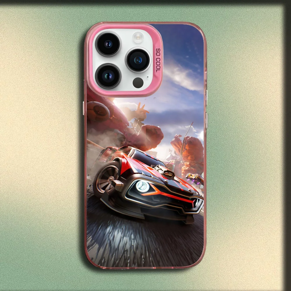 حافظة هاتف Game R-Rocket League لهاتف iPhone 16,15,14,13,12,11,Mini,Pro,MAX غطاء سيليكون وردي غير لامع