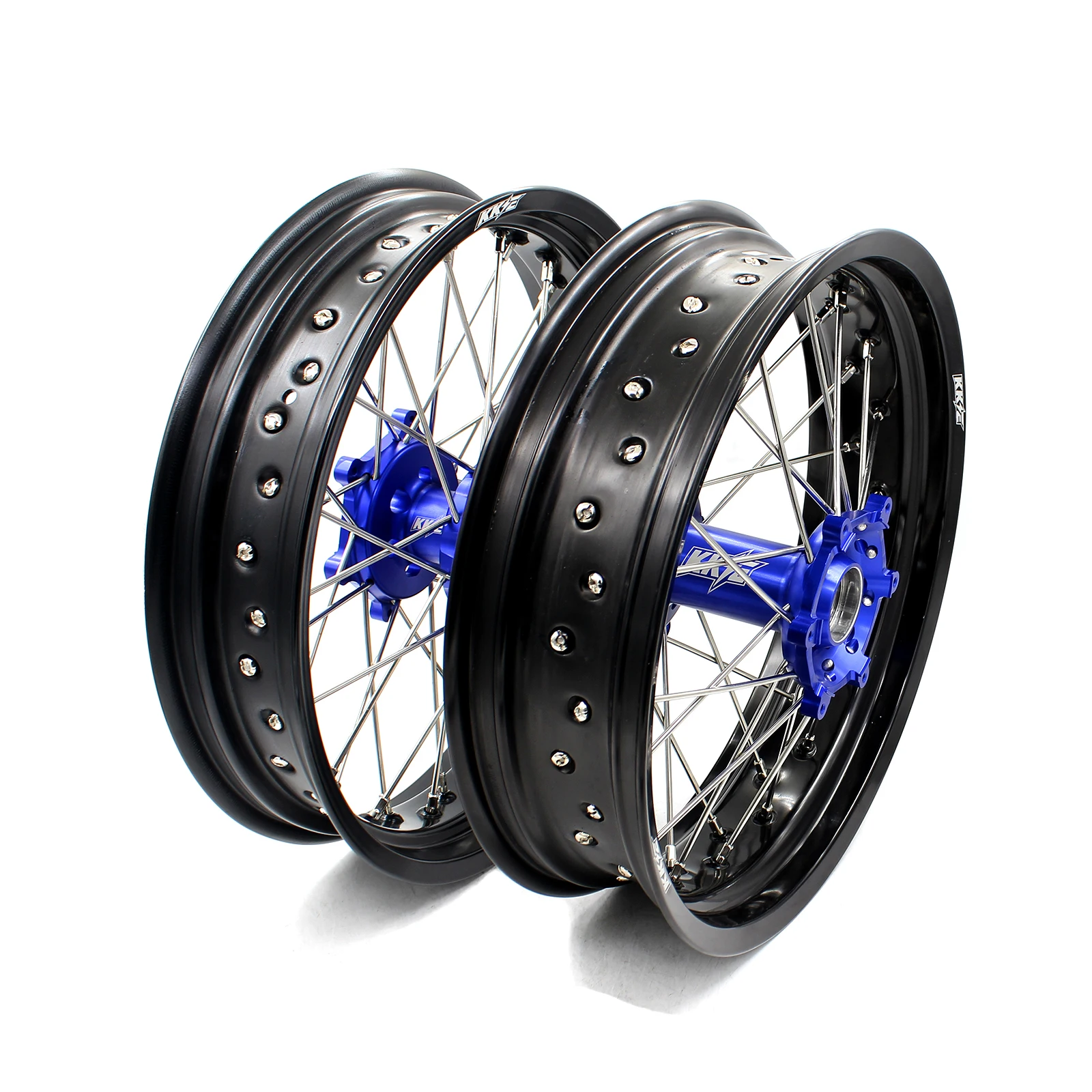 KKE Motorcycle Supermoto Wheels Rims Set Compatible with YAMAHA WR250R 2007-2022 Anodized Aluminium Blue Hub