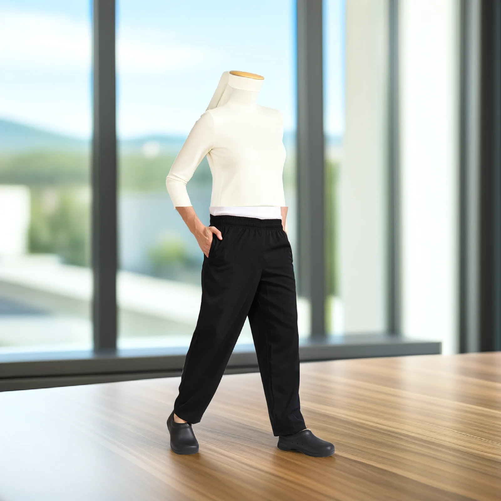 Oddychające spodnie kucharskie, luźne dżinsy robocze dla kobiet i mężczyzn, uniform do stołówki, wyposażenie kuchni, materiał poliester-bawełna, odporne na olej.