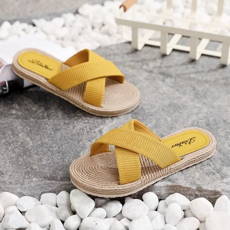 Ladies New Slippers Summer Cross Drag Fashion Hemp Rope Outer Wear Slippers Casual Sandals and Slippers