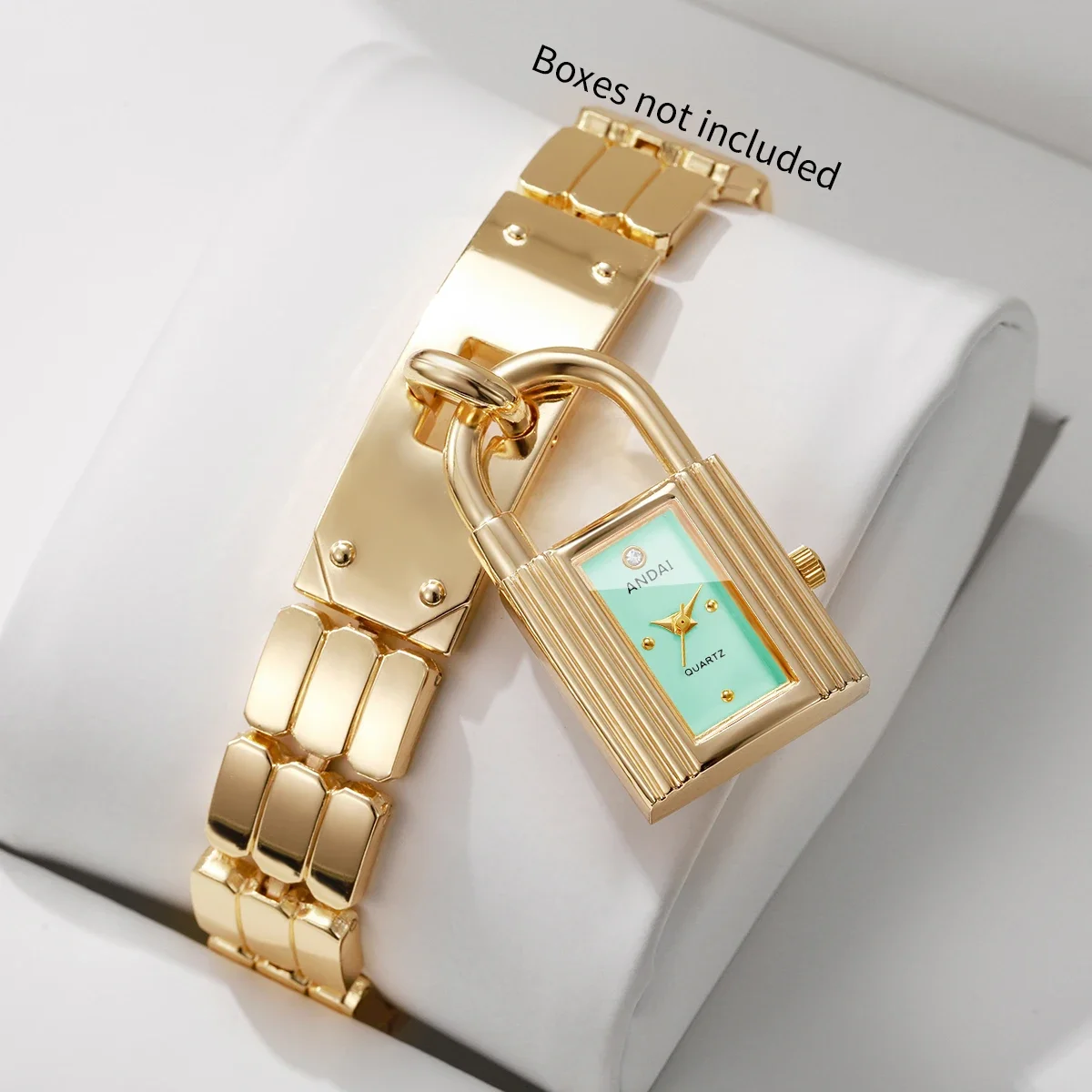 Fashion Blue Lock Shape Women Quartz Watch Golden Bracelet Strap Ladies Dress Wristwatches Clock Relogio Feminino（Without Box）