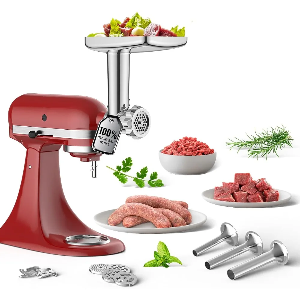 

Stainless Steel Meat Grinder Attachment for Stand Mixer, Food Grinder attachment with 4 Grinding Plates, 3 Sausage