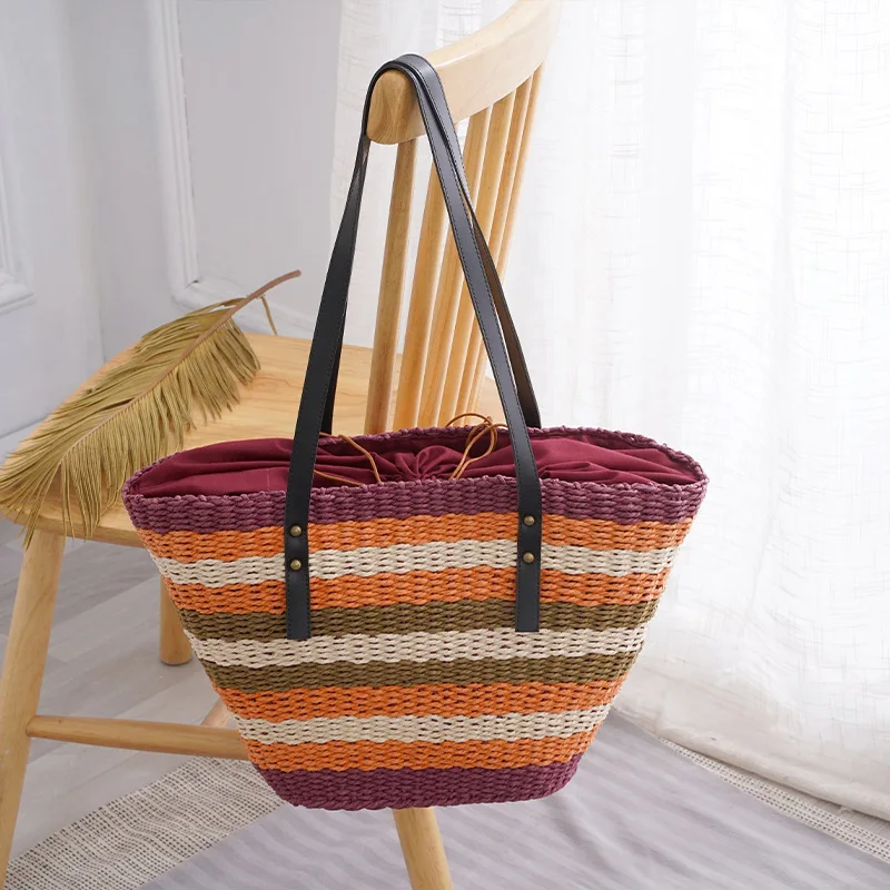 Casual Wicker Woven Basket Bags Rattan Women Handbags Summer Beach Straw Large Capacity Tote Big Shoulder Crossbody Bag 2022