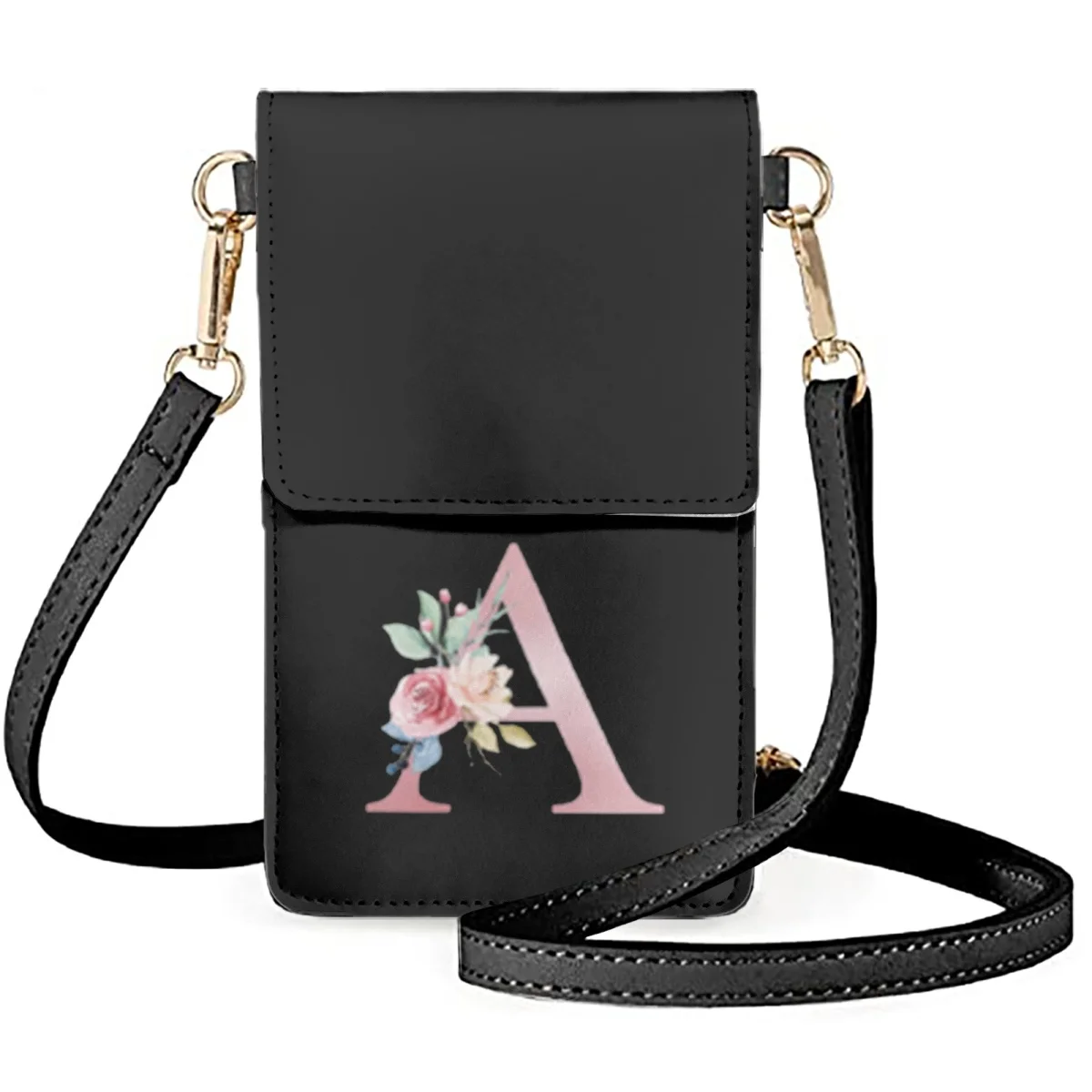 FORUDESIGNS Rose Arrangement Pink Monogram Women's Diagonal Makeup Bag New 26 Letters Flower Design Mobile Phones Bags Unisex