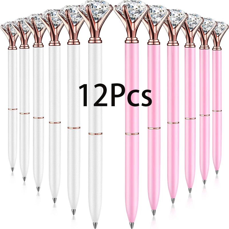caneta de diamante para cha de panela strass canetas de tinta preta caneta esferografica de metal de cristal para casa escola e escritorio 12 pecas 01