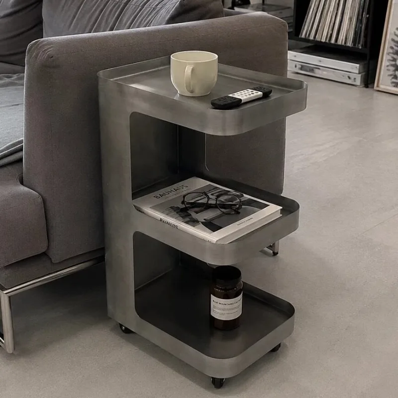 Creative Corner Shelf for Living Room Mobile Side Table Bauhaus Metal Nightstand for Bedroom Minimalist Display Rack with Wheels