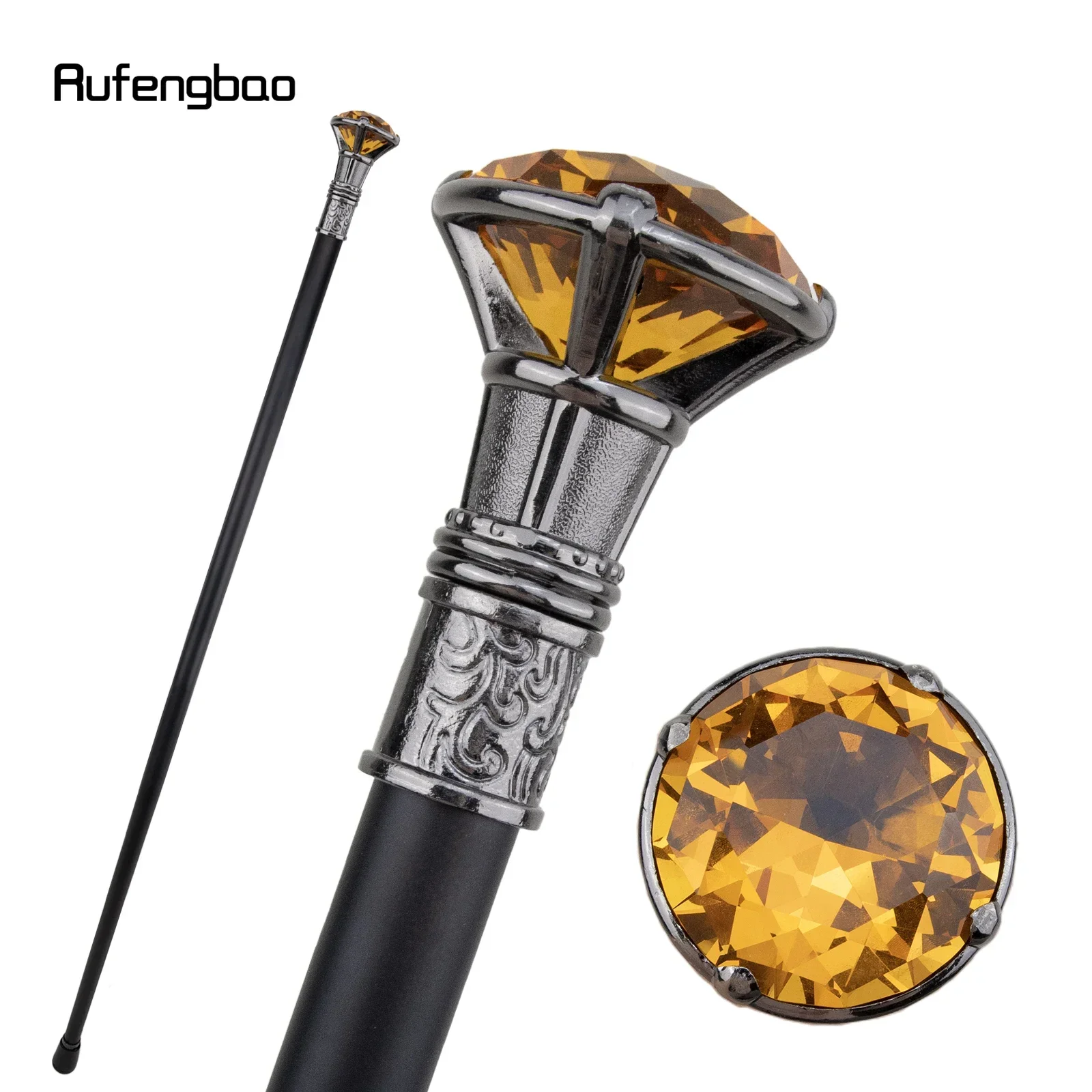 Orange Diamond Type Silver  Single Joint Walking Stick Decorative Cospaly Party Fashionable Walking Cane Halloween Crosier 93cm