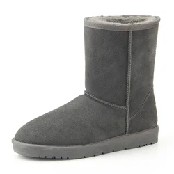 Bottes de neige imperméables en cuir véritable pour hommes, chaussures en peluche chaudes, bottes de travail décontractées, mode classique australienne, hiver, 2024