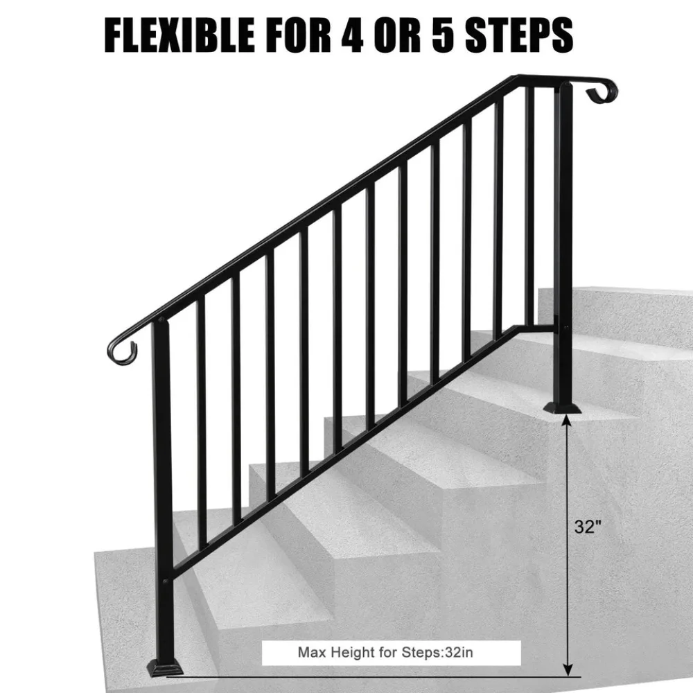Handrail Iron 4-5 Steps Metal Grab Rail Double Post Stair Iron Railing Hand Rail