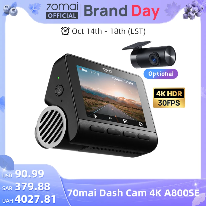 70mai Dash Cam 4K A800SE UHD Support Dual-Channel 24H Parking HDR Supercapacitor Wifi 6 Voice Control Upgraded of 70mai A800S