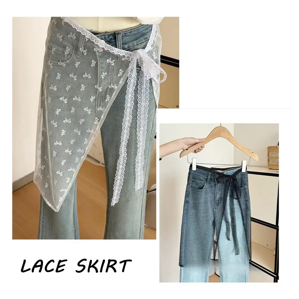 Lace Layered Gauze Skirt  Streetwear Apron Wrap Skirt Lace Up Matching Pants Spicy Girl Stacked  Wrap Skirt