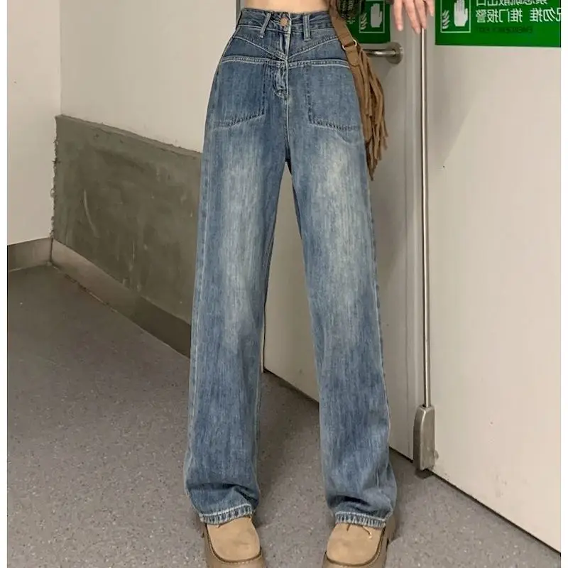 

Blue Women's Jeans Casual Y2k Women's Pants Streetwear Full Length High Waist Jean Denim Trousers Vintage Clothes Wide Leg Jeans