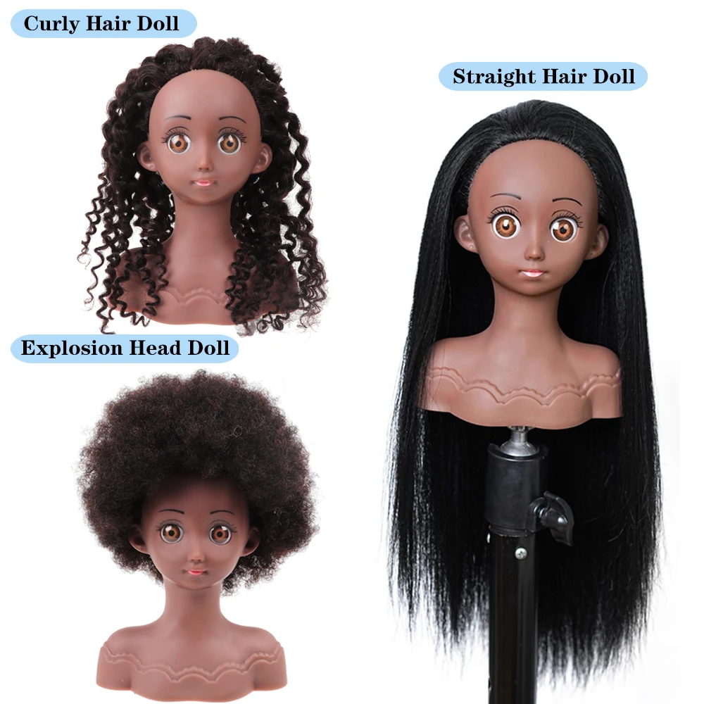 Plussign Female Make Up Doll Head With Table Clamp Stand Mannequin Head With Hair Afro Mannequin Head For Practice Hair Styles