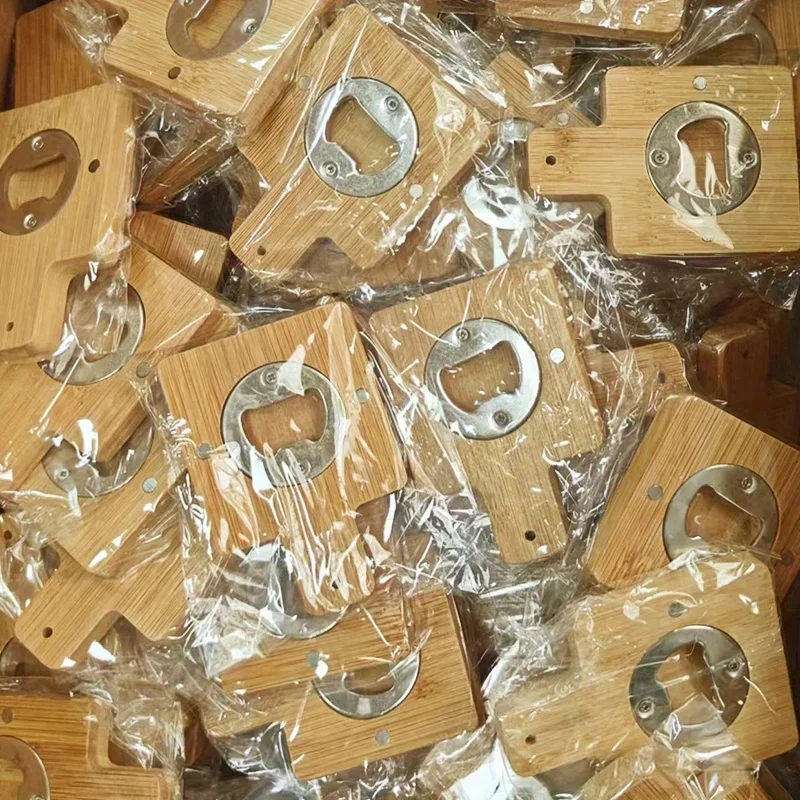 35pcs Blank DIY Bamboo Bottle Opener for Wedding Favors Beer Openers Hand Paint Refrigerator Magnet Wedding Gifts Bottle Opener