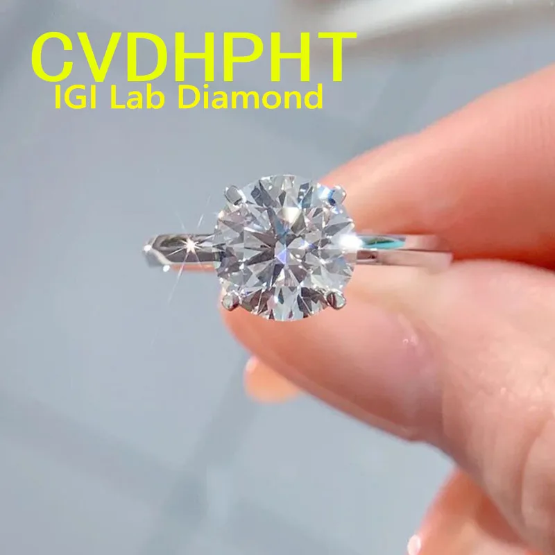 IGI Lab Growing Diamond Ring Round D Color 1 2 3 4Ct Solid 18K White Gold Ring Diamond wedding ring Factory Engagement Ring