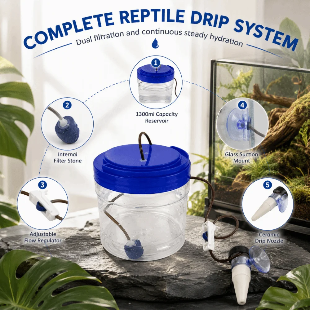 1 set Plastic Reptile Water Dripper Adjustable Drip Speed Flexible Suction Mount Plant Irrigation Device Clip Style Regulator