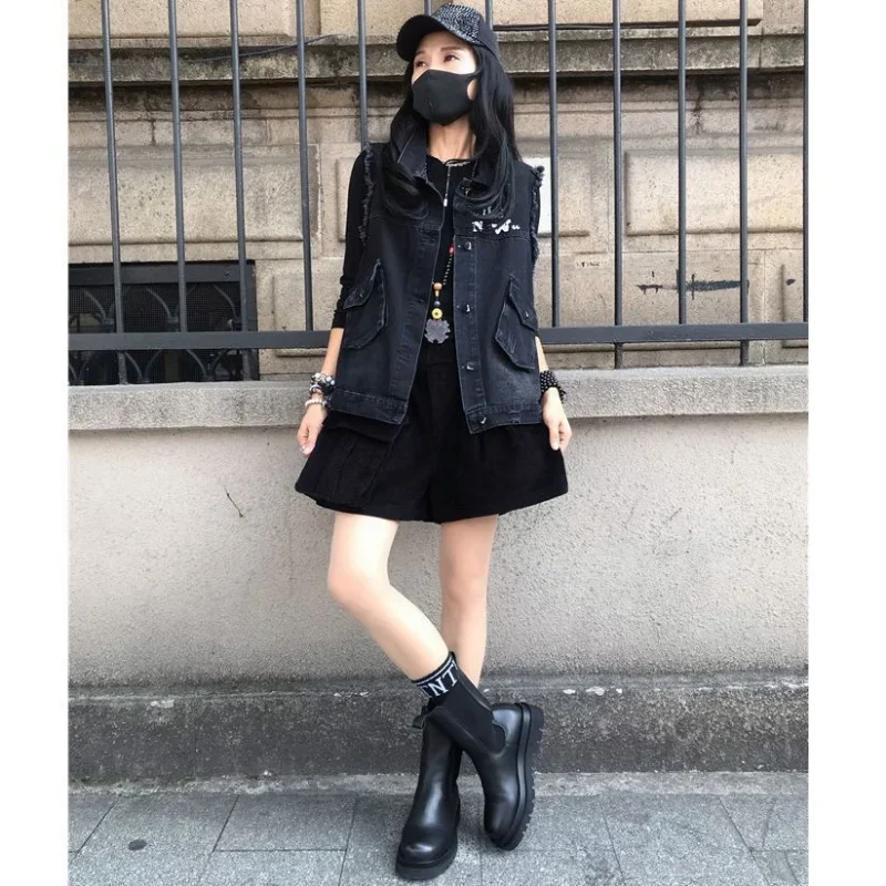 New Denim Vest Vintage Sleeveless Cardigan Spring Autumn Women's Jackets Y2k Tops Korean Fashion Coats Oversized Harajuku