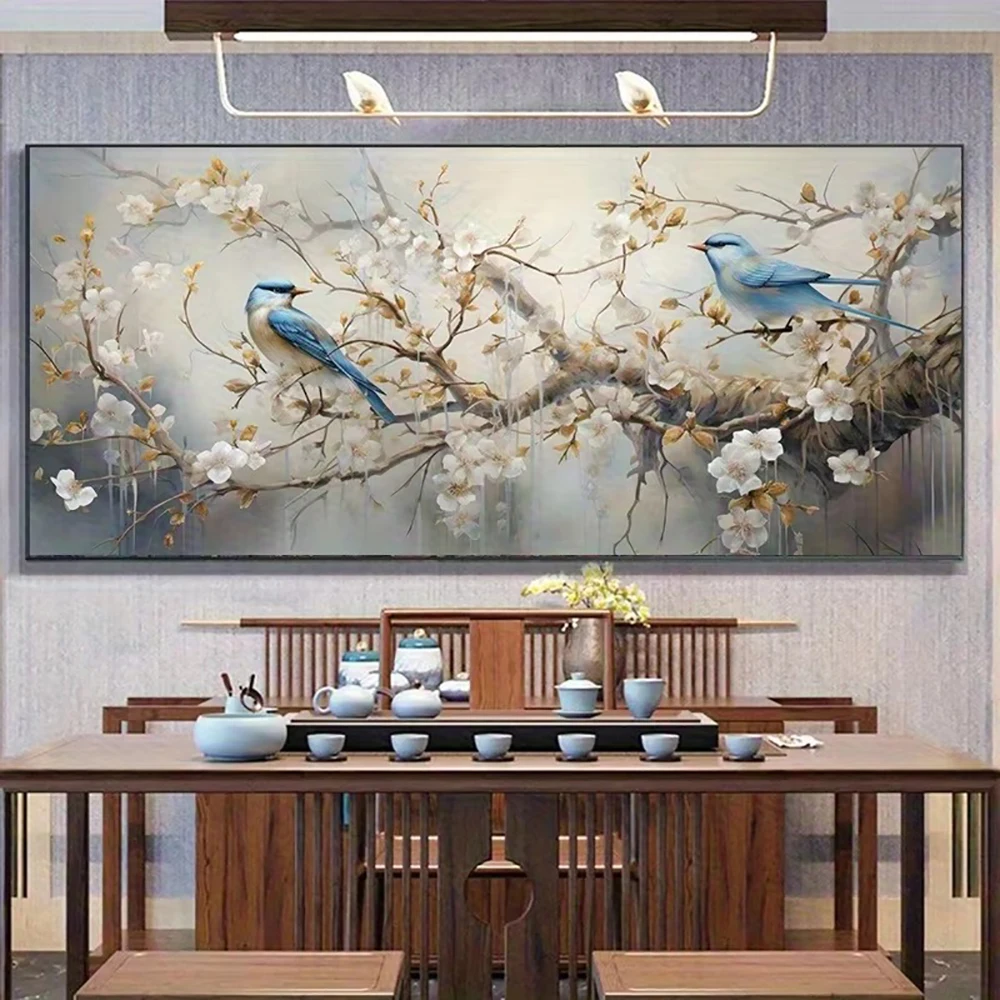 Birds and Cherry Blossoms Canvas Print Poster Modern Landscape Wall Decor Paintings for Living Room Large Wall Art Poster