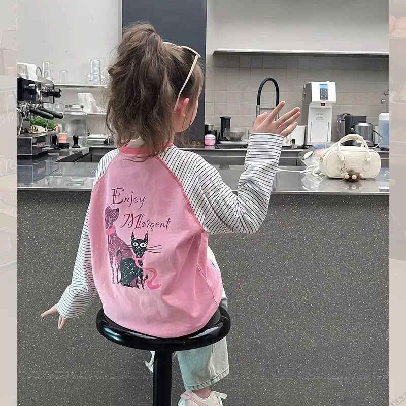 

Color Blocked Stripes Kids Girl Clothes Shirt Girls 8 10 Years Children Shirts Tops Elementary School Student Woman Tween Child