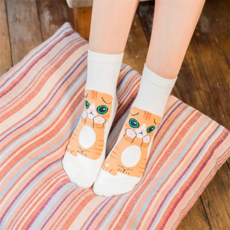 1-40Pairs Cartoon Cat Printing Socks Women Cute Funny 3D Animal Paw Stockings Cotton Harajuku Kawaii Ankle Sox Calcetines