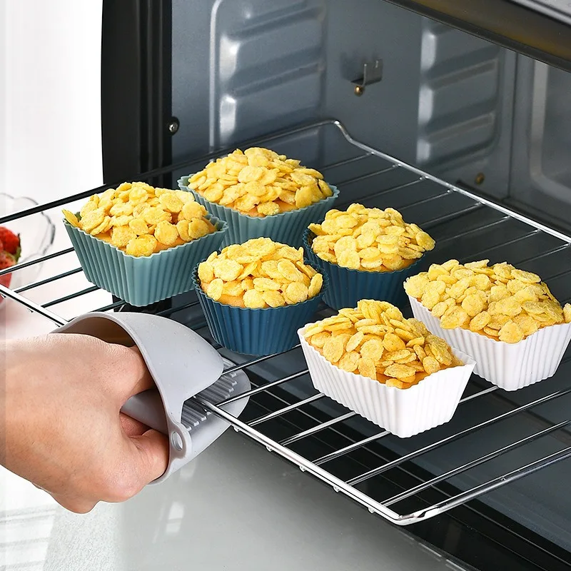 12pc Silicone Muffin Cup Molds Set Thick Square Round Rectangle Cake Mould Reusable Home Baking Kitchen Accessory