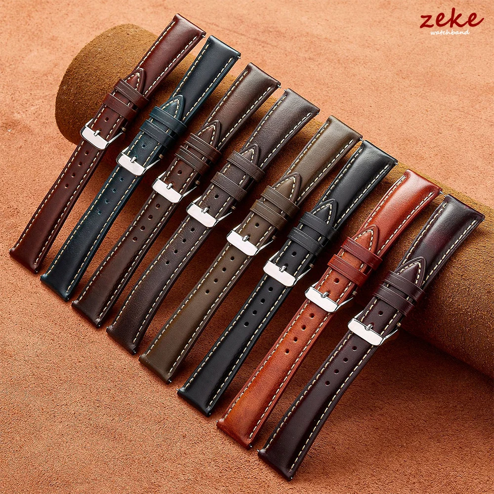 18mm 20mm 22mm 19mm 21mm for Omega Brown Vintage Oil Wax Leather Watch Strap Pin Buckle Head Layer Cowhide Watchband Accessories