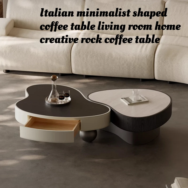 

Modern Minimalist Coffee Table Living Room Travertine Marble Stone Irregular Designer Center Side Luxury Italian Style Furniture