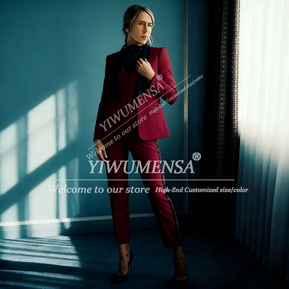 Брючные костюмы Black Shawl Lapel Suits Women 3 Pieces Sets Customized Black Shawl Lapel Lady Prom Blazers Tuxedos