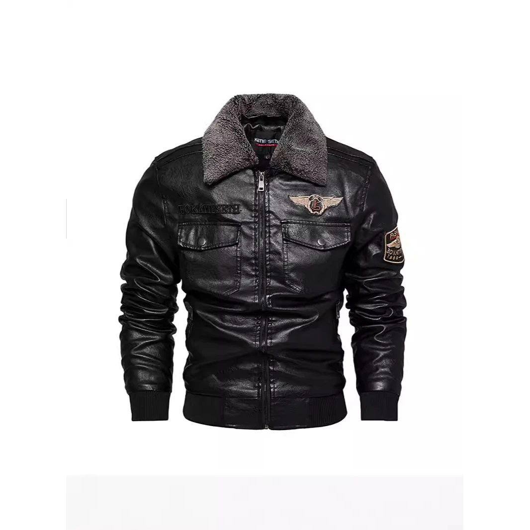 

Men's Faion Slim Fit Fce Lined PU Leather Jaet Winter Outerwear Zipper Closure Collar Sle Casual Youth Coat
