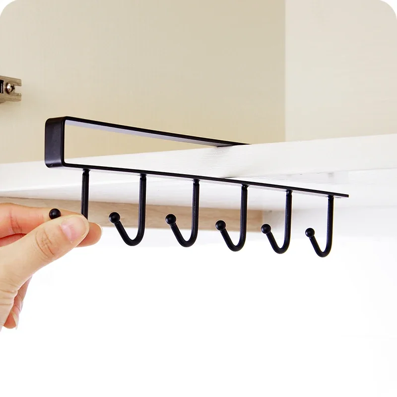 

6 Hooks Bathroom Organizer Cup Holder Hang Kitchen Cabinet Under Shelf Storage Rack Organizer Hook -30