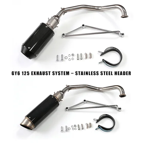 Motorcycle Full Exhaust Systems For GY6 125 150cc Scooter Stainless Steel Header Pipes Carbon Fiber Rear Escape Slip On Complete