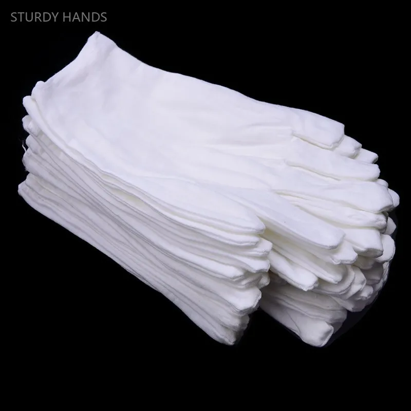 12 Pairs White Cotton Gloves High Stretch Cleaning Work Gloves Household Cleaning Tools Jewelry Archive Serving Costume