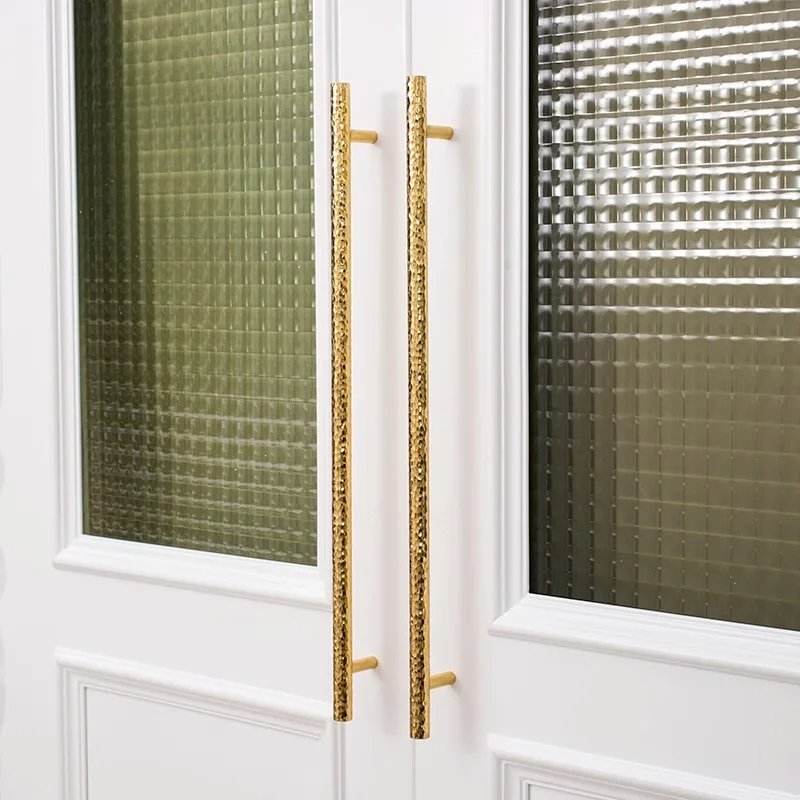 Solid Brass Long Wardrobe Cabinet Door Handle European Golden Cabinet Furniture Handles Kitchen Hand-hammered Drawer Knobs