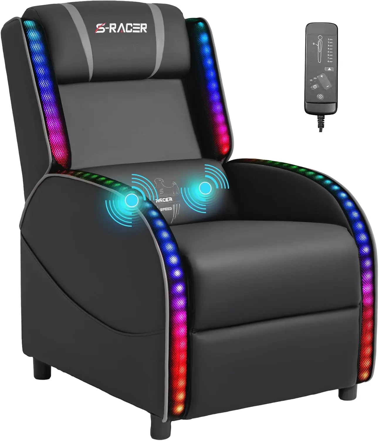 NUOVA sedia reclinabile per massaggio da gioco a LED, stile da corsa, divano singolo da soggiorno, comodo sedile ergonomico per home theater (grigio)