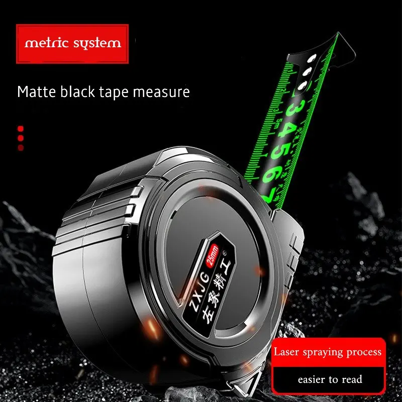 

ABS Shockproof Tape Measure 5m*25mm, Metric Glow-in-Dark Laser Scale, Anti-Slip Grip for Construction at Night 2m Drop Proven