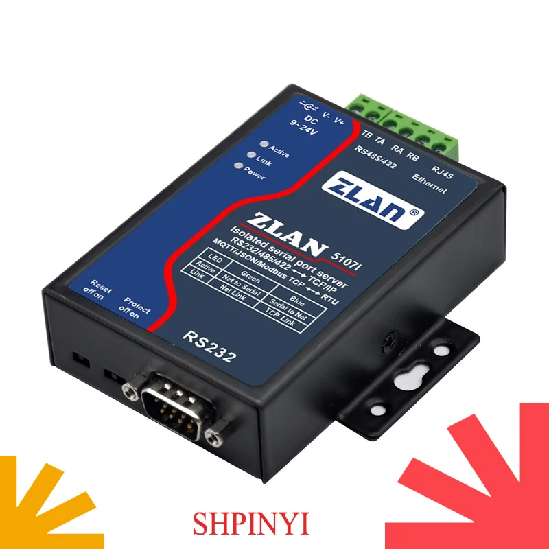 Isolated Anti-interference Serial Port Server Modbus Gateway RS485/422/232 Serial Port to Ethernet MQTT/JSON Gateway ZLAN5107I